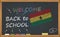 Back to school with learning and childhood concept. Banner with an inscription with the chalk welcome back to school and the Ghana