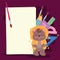 Back to school little bear with pencil ruler brush and blank paper