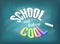 Back to school and looking cool concept. Vector Blue chalkboard colorful banner.