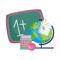 Back to school, maths example chalkboard globe map calculator apple