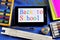 Back to school-message inscription on tablet PC. At school they get knowledge. On the student`s Desk notebooks, pen for writing,