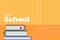 Back to school minimal trendy horizontal poster with book and text. Season educational advertising background orange