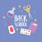 Back to school, palette color scissors glue notebook education cartoon