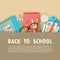 Back to school paper art background with notebook, pencil, ruler
