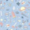 Back to school pattern. Science flat seamless pattern with scientific elements - molecule, atom structure, rocket, books