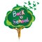 Back to school pencil education by green apple tree and owl.