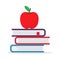 Back to school. Pile textbooks with apple
