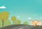 Back to school, poster background vector cartoon, greeting card, road way to school