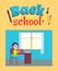 Back to School Poster with Schoolboy Sit at Desk