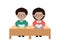 Back to school Primary school cute african american pupils sit at desk, Elementary education, children reading book, Kids getting