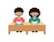 Back to school Primary school cute african american pupils sit at desk, Elementary education, children reading book, Kids getting