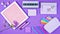 Back to school purple teen`s theme concept flat lay.