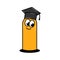 Back to school retro character. Funny worm with face in a graduation cap. Funky groovy template on a transparent