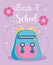 Back to school, rucksack and flowers elementary education cartoon