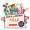 Back to school sale banner 50 percents discount, hand drawn cartoon boy and girl children