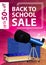 Back to school sale, pink vertical web banner with telescope, map of the constellations and the encyclopedia of astronomy