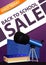 Back to school sale, purple vertical discount banner with telescope, map of the constellations and the encyclopedia of astronomy