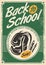 Back to school sale retro advertisement with school bag and pencils