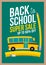 Back to School Sale Sign. School Bus rides on ruler. Blackboard background