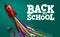 Back to school sale vector banner background. Back to school sale up to 40% off text with elements like bag, globe and book.