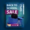 Back to school sale, vertical discount banner with telescope, map of the constellations and the encyclopedia of astronomy