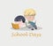 Back to school. School days. Two boys are reading books. Friends study together