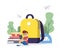 Back to School. Schoolboy read books near school backpack. Education concept. Vector Illustration