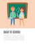 Back to school with schoolboy and schoolgirl standing at the blackboard vector illustration poster.