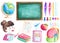 Back to school set Watercolor stationery collection Teacher Globe Blackboard illustration