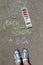 Back to school sigh written with colored chalks on a pavement. Drawing Back to school on an asphalt. and vacation concept.