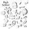 Back to school sketch elements. Black white education equipment: pen, notebook, calculator vector illustration. Student