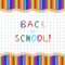 Back to school sketchy inscription on notebook page with pencils wavy border