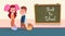 Back To School Small Girl And Boy Standing Over Class Board Schoolgirl And Schoolboy Education Banner