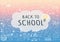 BACK TO SCHOOL on speech bubble with lightbulb on science background with trendy pantone