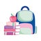 Back to school stacked books apple and backpack cartoon