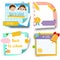 Back to school stickers. Design template of memory sticky notes for pupils and education theme