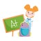 Back to school, student girl blackboard and backpack elementary education cartoon