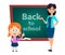 Back to school. Teacher woman cartoon character
