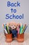 Back to school Teddy bear hiding behind pencils