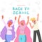 Back To School Three Teen Raise Their Hand Up Character Design