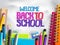 Back to school vector background design with school elements, colorful education supplies