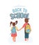 Back to school vector background with greeting text. Little boy and girl go to school for the first time. They hold