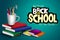 Back to school vector banner background. Welcome back to school text with books, pens and mug holder educational supplies element