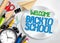 Back to school vector banner with school supplies, colorful education elements