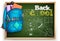 Back to school vector banner template. Welcome back to school text with bag, notebook and color pens education elements.