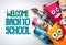 Back to school vector characters background template with funny education cartoon mascots