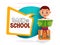 Back to school vector concept design. Back to school text with male kid reading and sitting with book and block learning element.