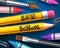 Back to school vector design. Pencils with back to school text and colorful school supplies and elements