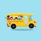 Back to school vector illustration, happy six student children on school bus