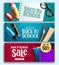 Back to school vector web banner set. Back to school educational background design with colorful education elements